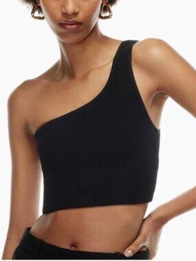 Aritzia Babaton Sculpt Knit Ribbed One Shoulder Crop Top XXS - DUSTY PINK